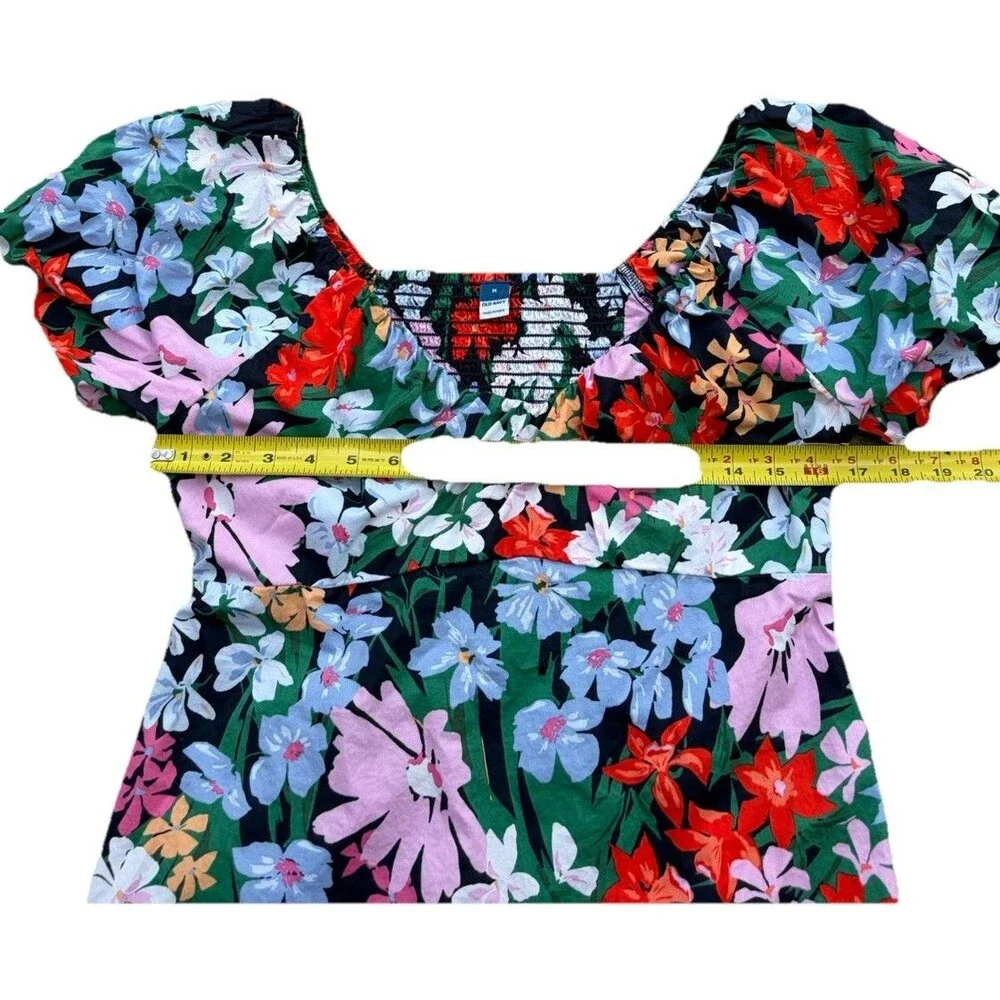 Old Navy Waist Defined V Neck Top Womens M Multi Ditsy Floral Smocked Back
